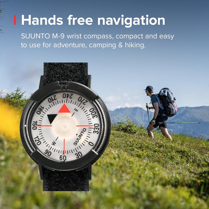 Suunto بوصلة معصم M-9، نصف الكرة الشمالي، بوصلة متعددة الوظائف مع حزام فيلكرو للمعصم، بوصلة مائية مدمجة للملاحة للمشي والمغامرات، سوداء - Image 2